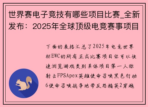 世界赛电子竞技有哪些项目比赛_全新发布：2025年全球顶级电竞赛事项目全览