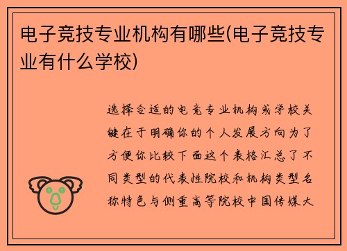 电子竞技专业机构有哪些(电子竞技专业有什么学校)
